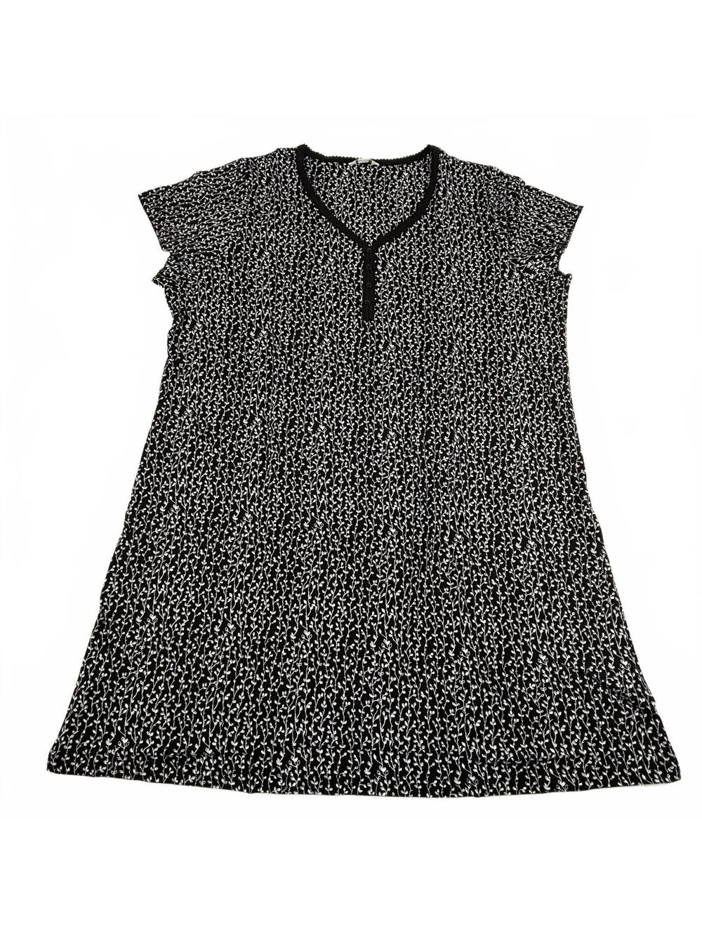 Charter Club Women's Black Cotton Printed Vine Henley Sleepshirt 3XL